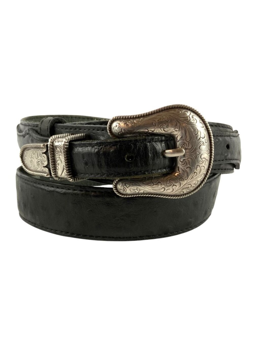 Unbranded Mens Western Ranger Belt Black Leather Ostrich Pattern Size 38 Mexico